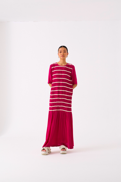 SHIRRING DRESS-FUSCHIA