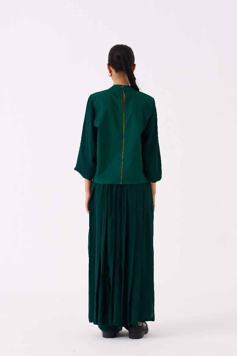 FLORAL APPLIQUE TOP-DARK GREEN poplin by THREE in green color for women Worldwide