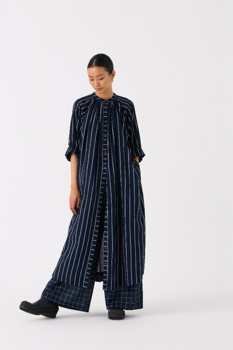 GATHER NECK SHIRT CO-ORD 
(SET OF 2)-BLACK mul by THREE in black color for women Worldwide