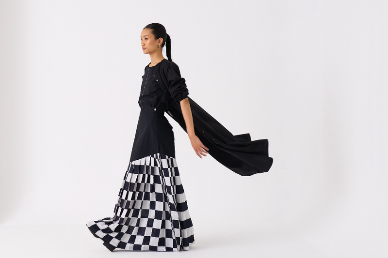 BACK YOKE JACKET CO-ORD 
(SET OF 3)-BLACK poplin by THREE in black color for women Worldwide