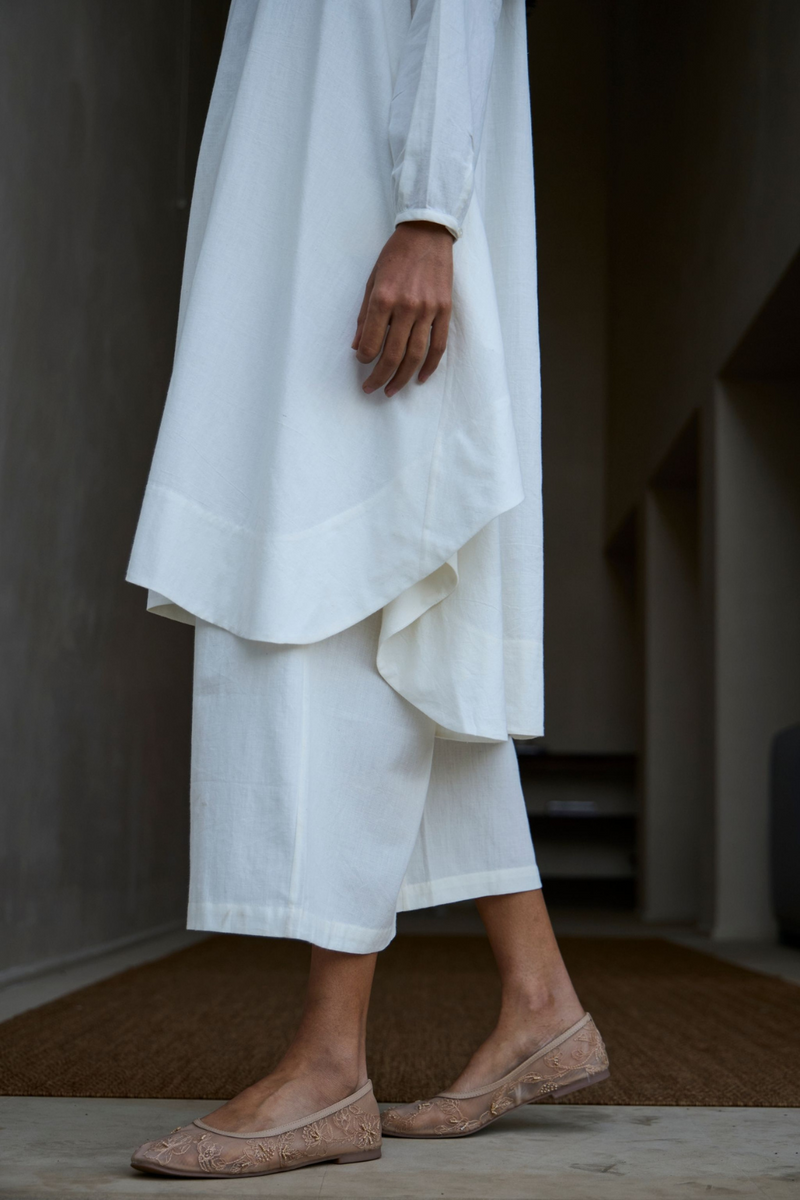 Woodstock Milk Pleated Pants cotton by The Summer House in white color for women Worldwide