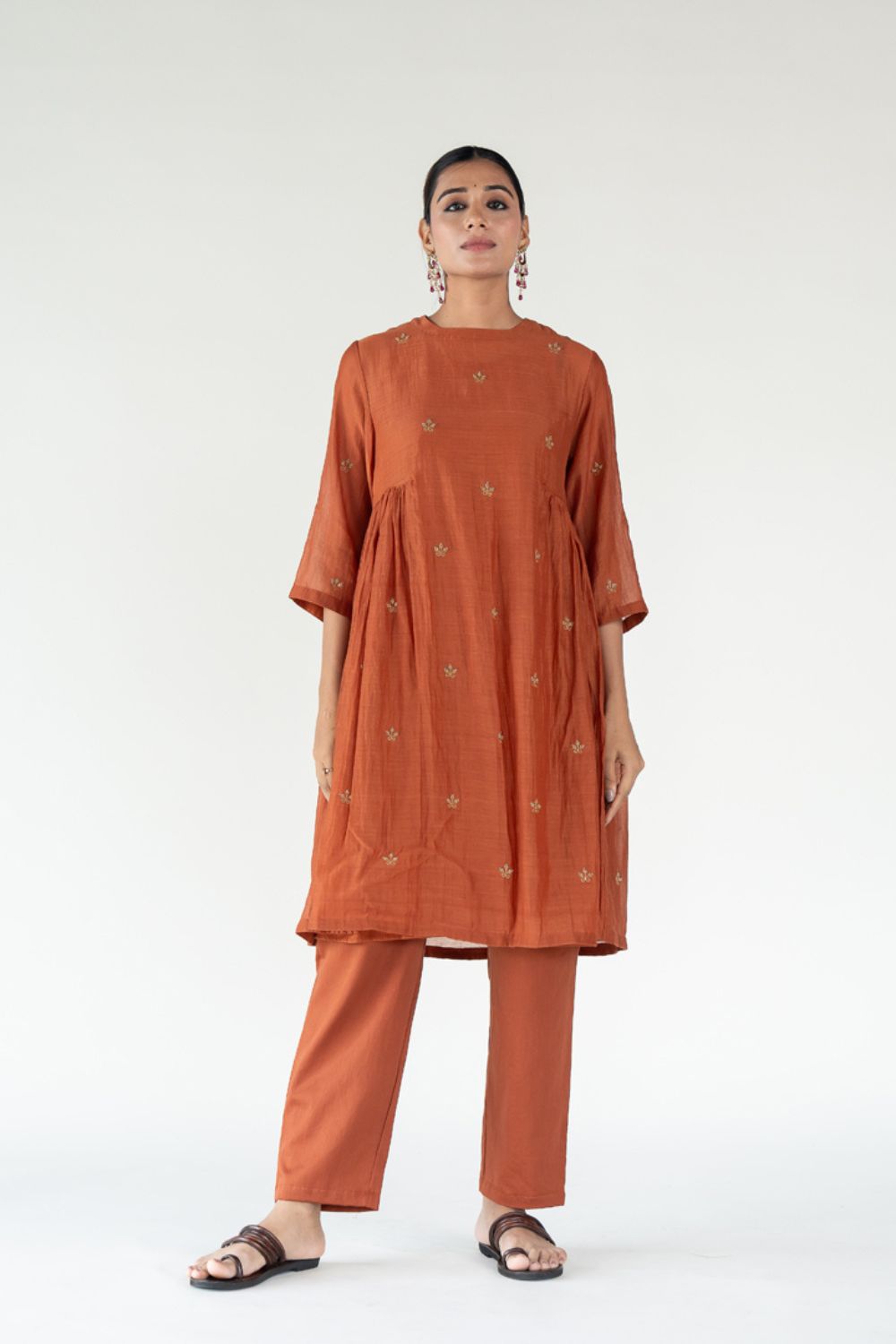 Ekra Kurta Set-Rust