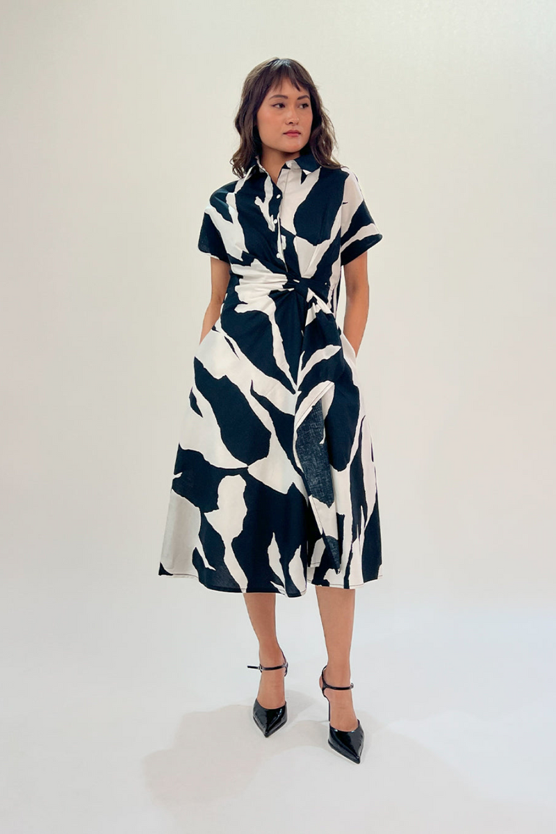 Stream Wrap dress 100% cotton by Leh Studios in black color for women Worldwide