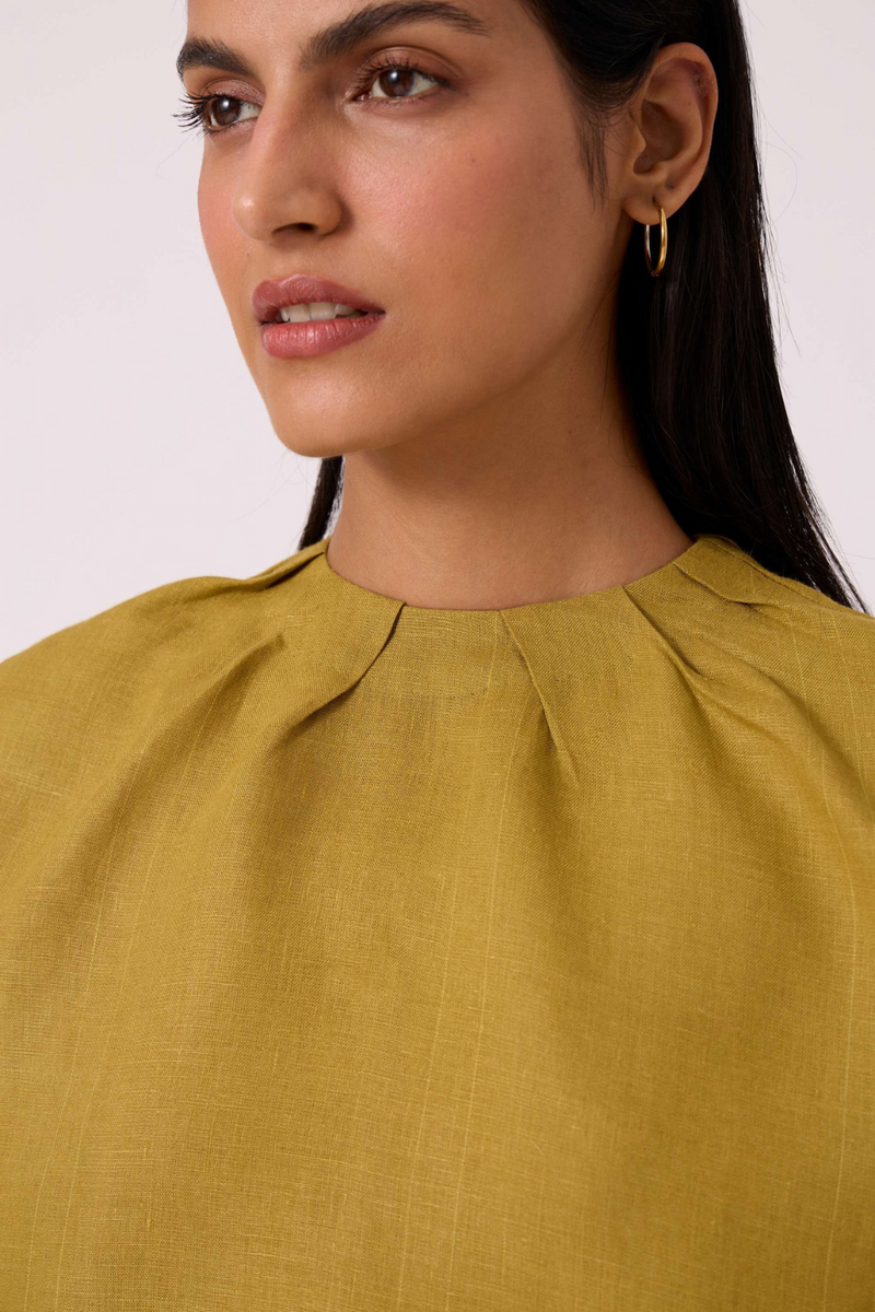 Bourne Olive Linen Top by The Summer House in olive color for women Worldwide