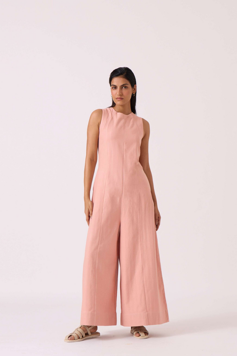 Vronsky Pink Handwoven Jumpsuit cotton by The Summer House in blue color for women Worldwide