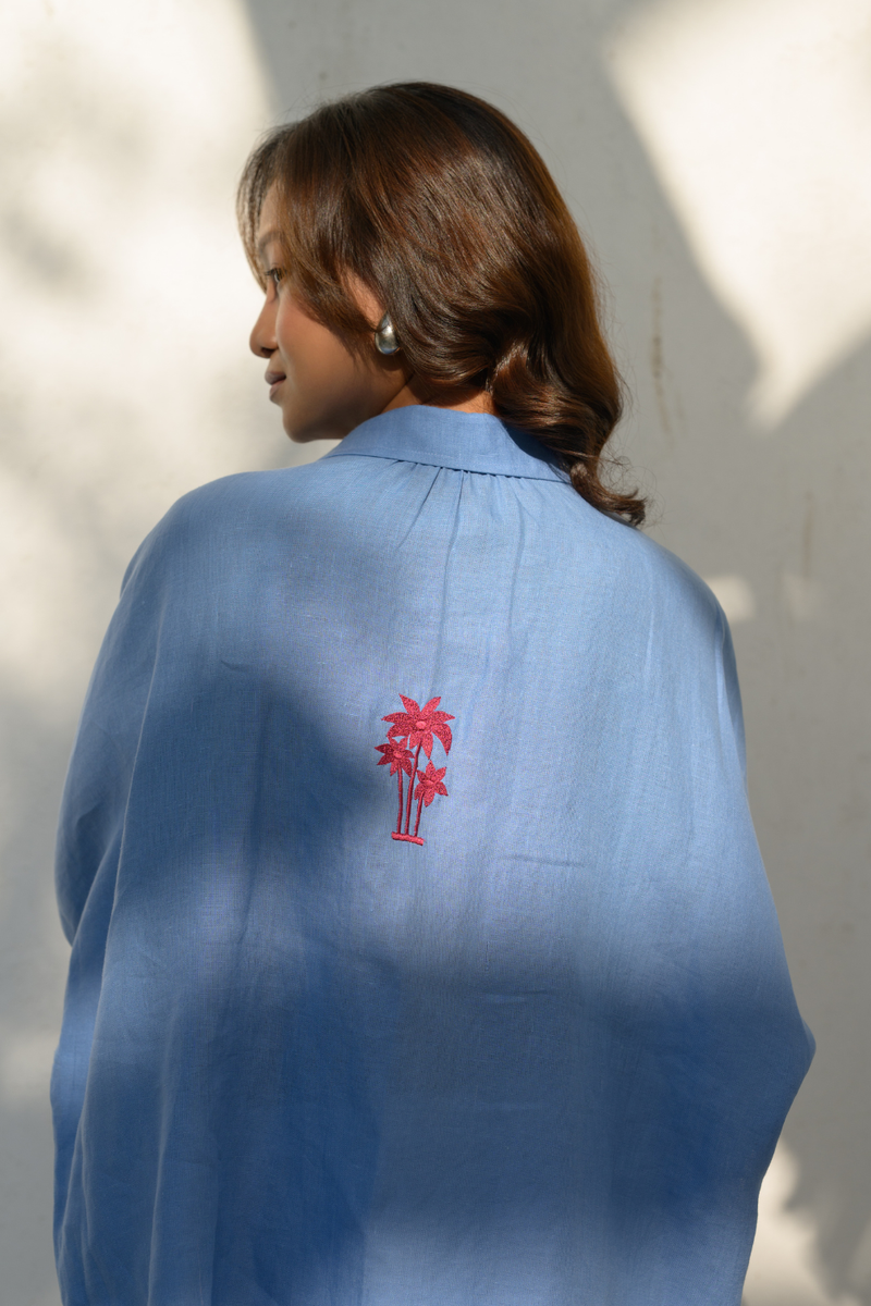 Coastal Palm Shirt linen top/shirt by Zanzibar Living in blue for women Worldwide