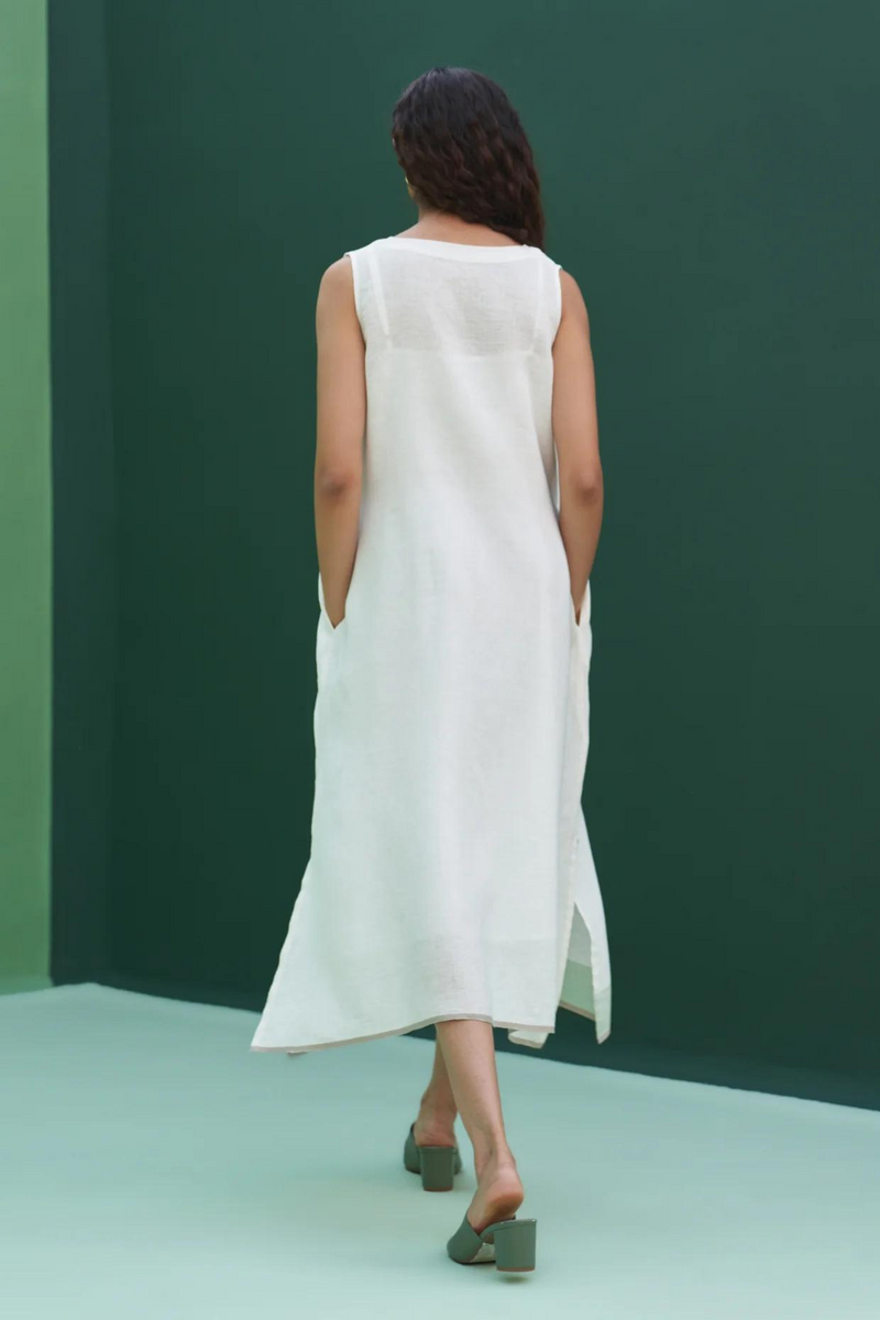 Jin Linen Dress With Overlay
 - Ivory linen by Manan in ivory color for women Worldwide