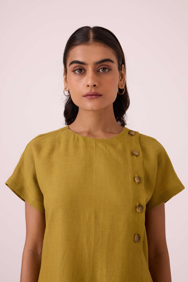 Liza Olive Linen Dress linen by The Summer House in mauve color for women Worldwide