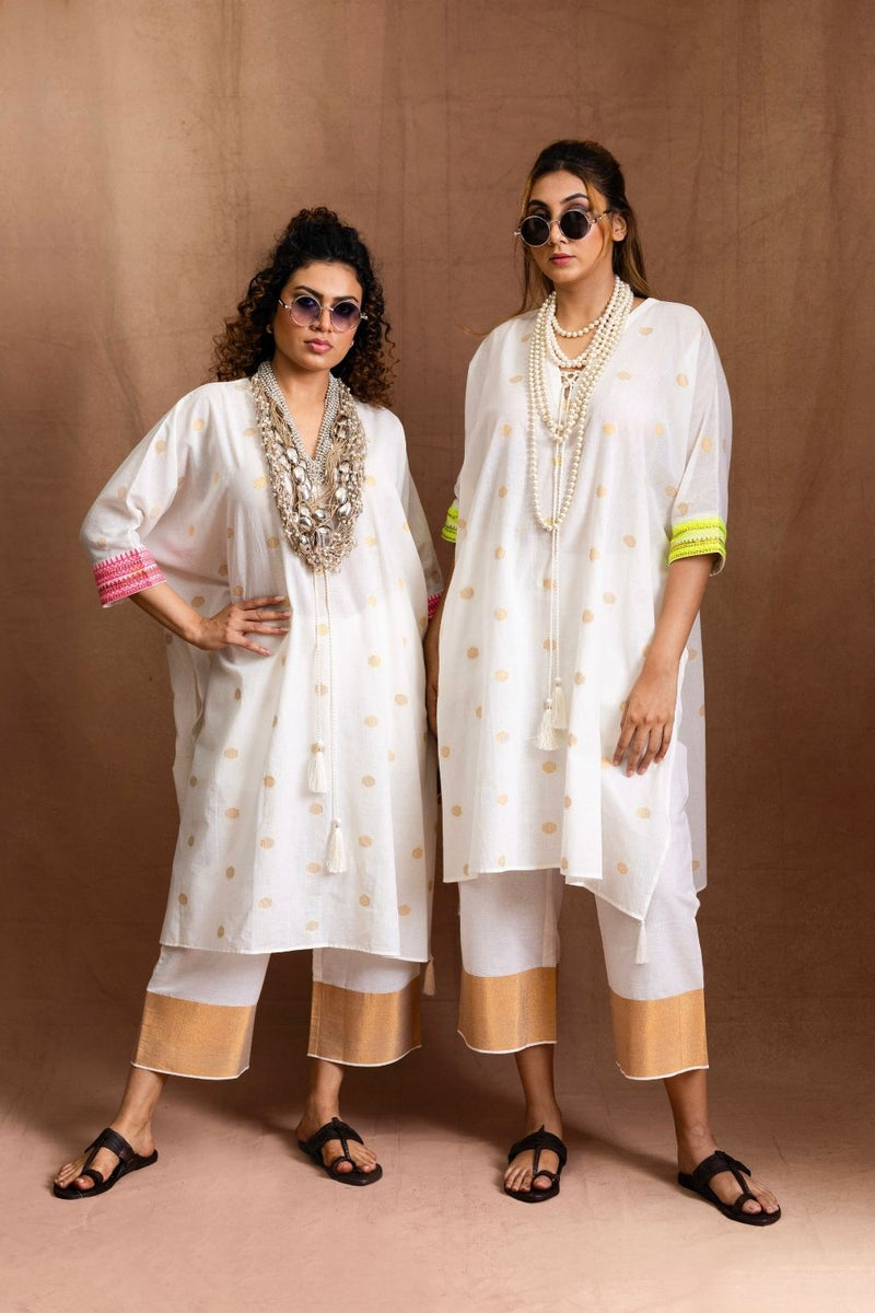 Summer Neon Kurta Set-Back Embroidery (neon pink) 100% cotton by Sabo by Sabina for women Worldwide