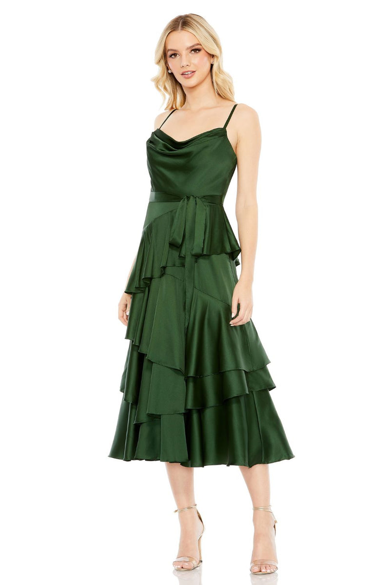 68300-Charmeuse Ruffle Tiered Spaghetti Strap Dress by Mac Duggal in green color for women Worldwide