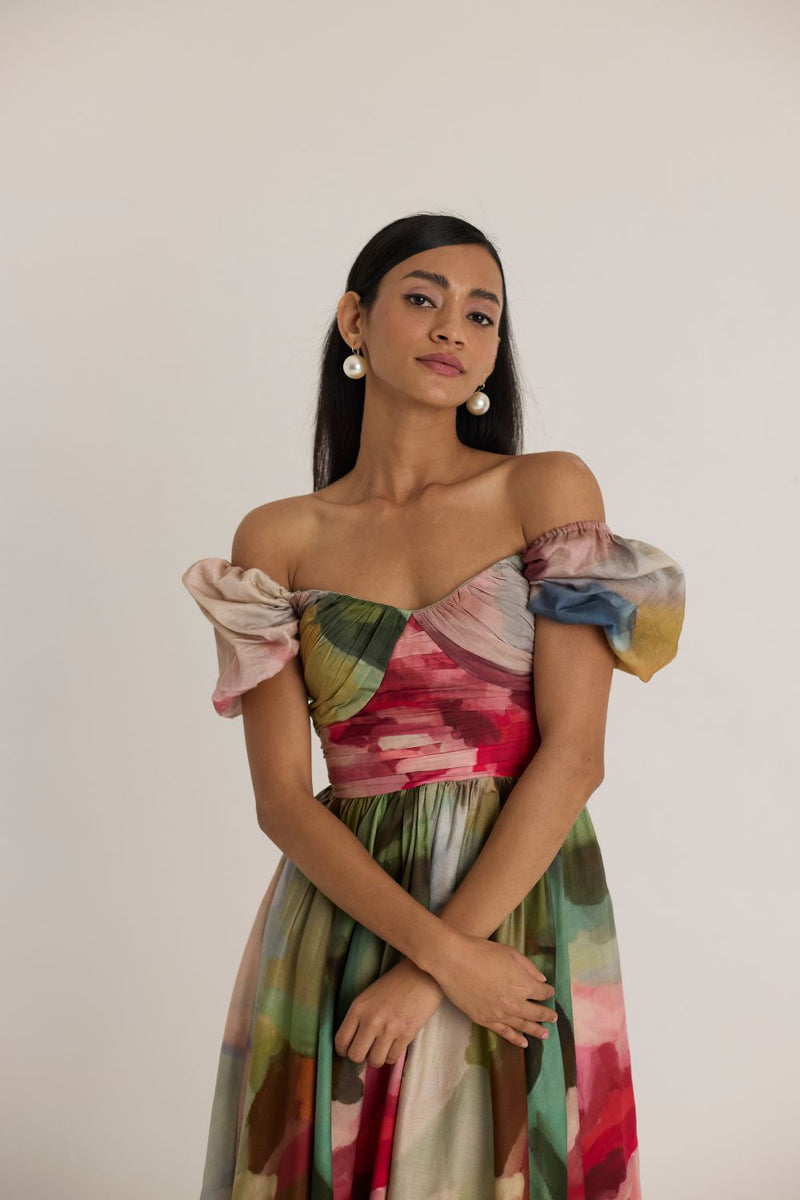 TILLY PUFF SLEEVE DRESS satin by Yam in multi color for women Worldwide