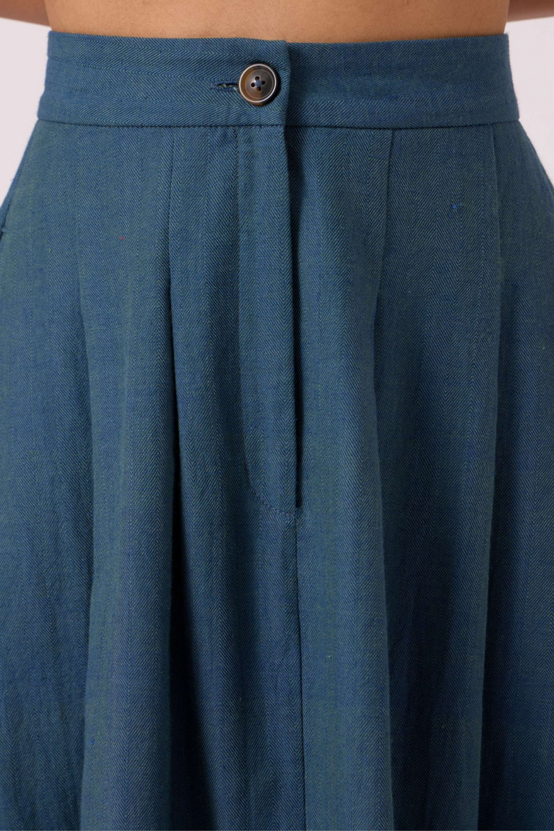 Eliot Blue Handwoven Skirt cotton by The Summer House in green color for women Worldwide
