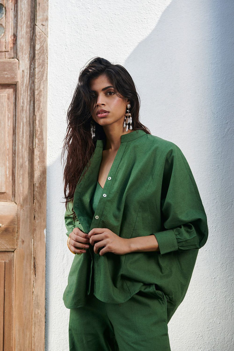 Thyme Co-Linen Dolman Shirt linen by Saphed in green color for women Worldwide
