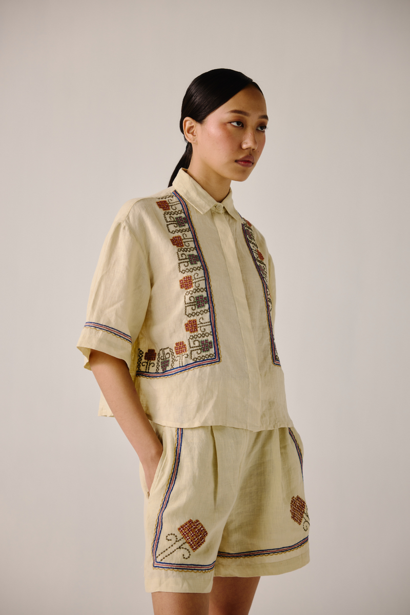 Leo Set - Ivory Cross Stitch Emb. by CORD in ivory for women Worldwide