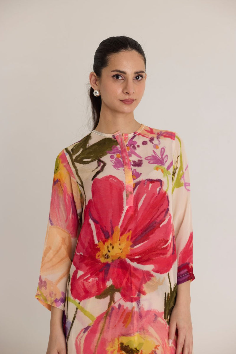 DOLLY WHITE CREPE LONG KURTA SET mul by Yam in multi color for women Worldwide