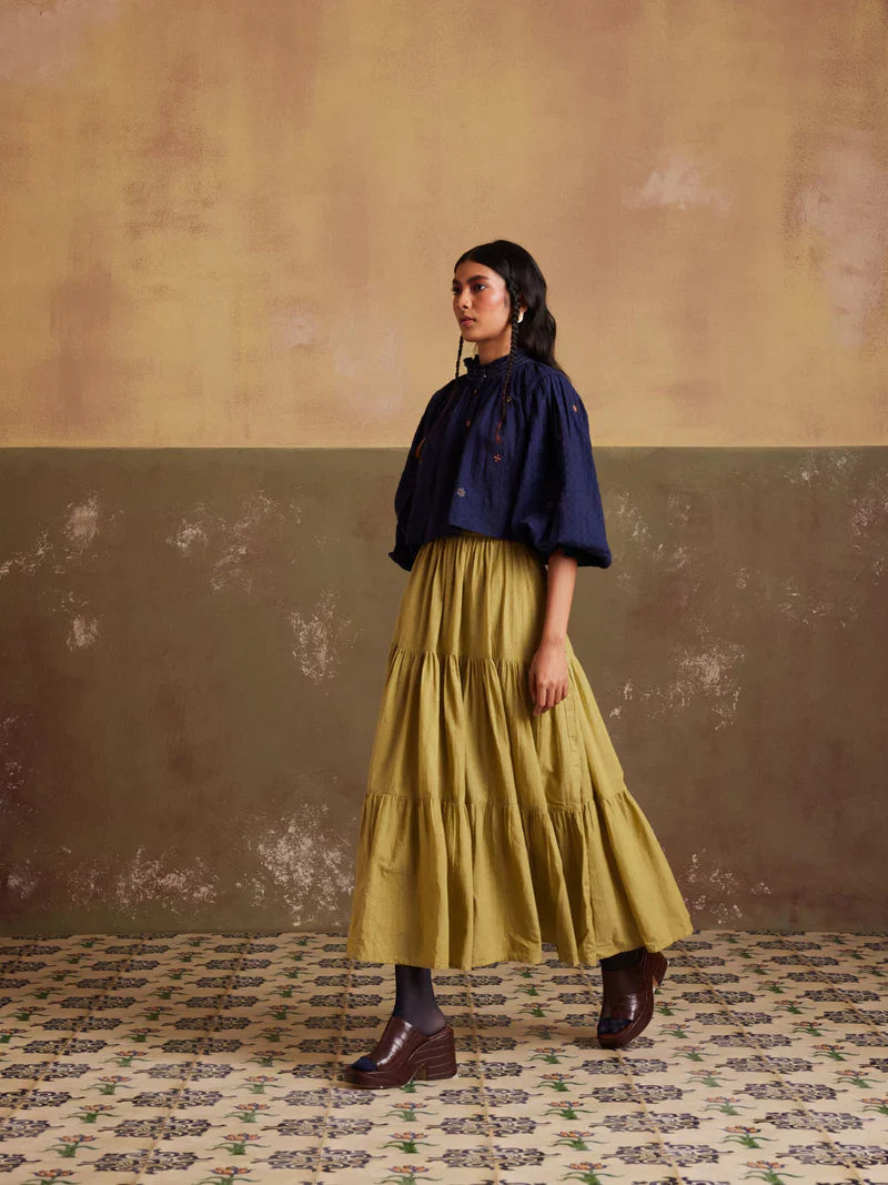 Elsa Set (Top + Skirt)-Lime-indigo cotton by CORD for women Worldwide