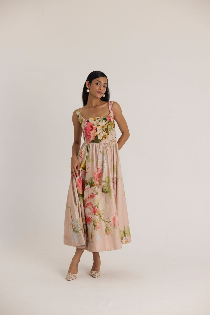HAZEL EMBROIDERED DRESS satin by Yam in pink color for women Worldwide