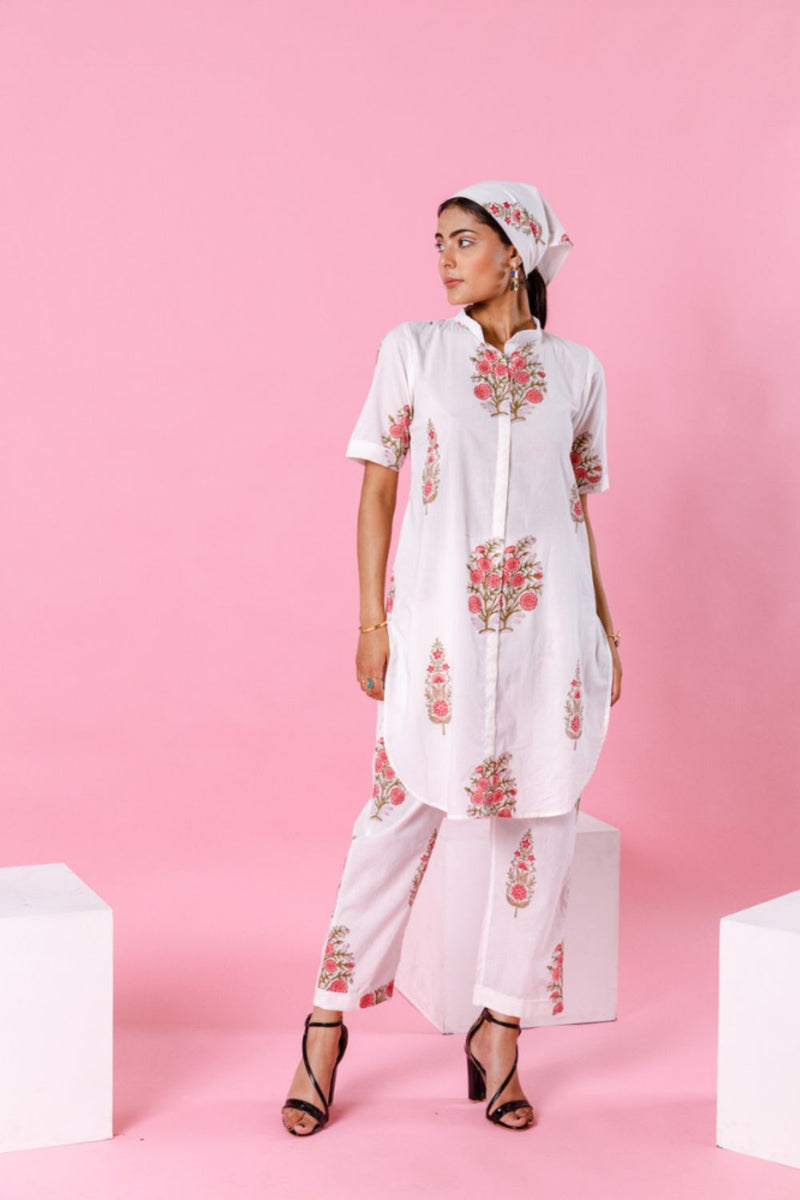 Pink Dahlia Co-Ord Set Co-ord Set by Marche in white color for women Worldwide