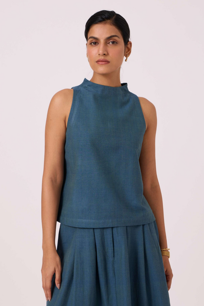 Ernest Blue Handwoven Cropped Top cotton by The Summer House in green color for women Worldwide