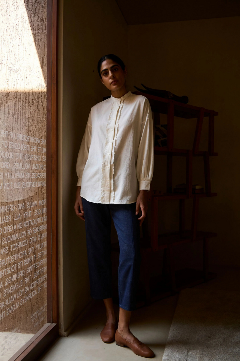 Ryuk Handwoven Embroidered Shirt cotton by The Summer House in white color for women Worldwide