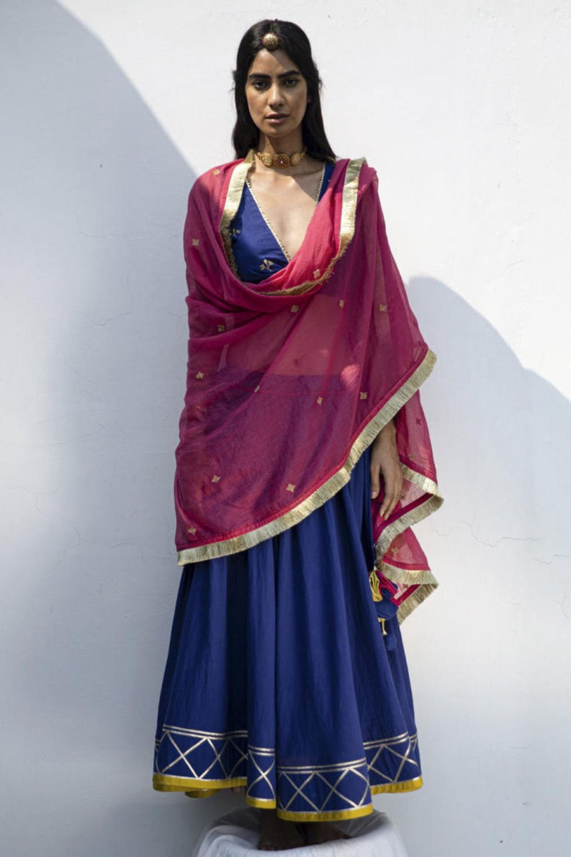 Raqs ghagra set cotton Lehenga Sets by Khara Kapas in blue for women Worldwide