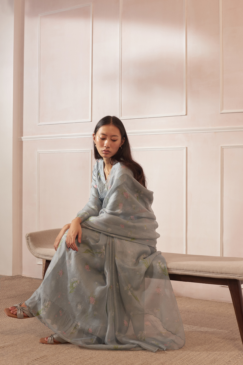 Rajnigandha & Periwinkle Kota Silk Sari silk by Nadiya Paar in blue color for women Worldwide