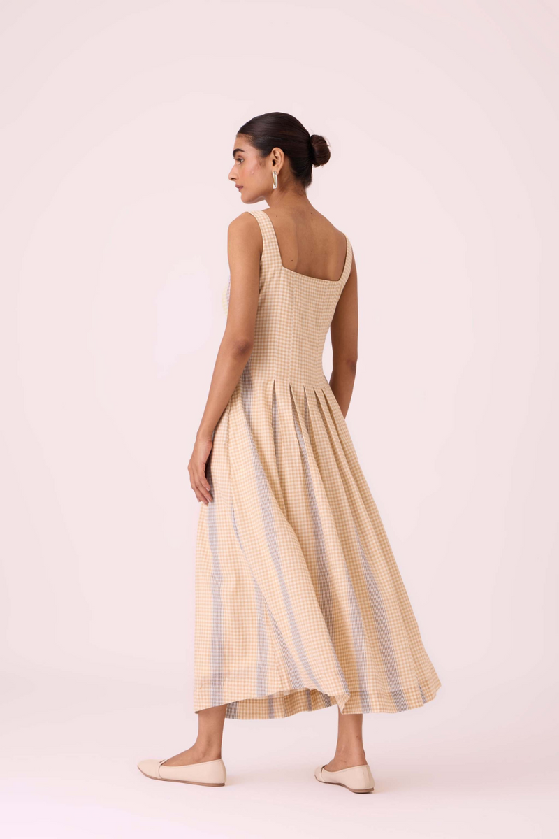 Bosie Beige Handwoven Dress cotton by The Summer House in pink color for women Worldwide