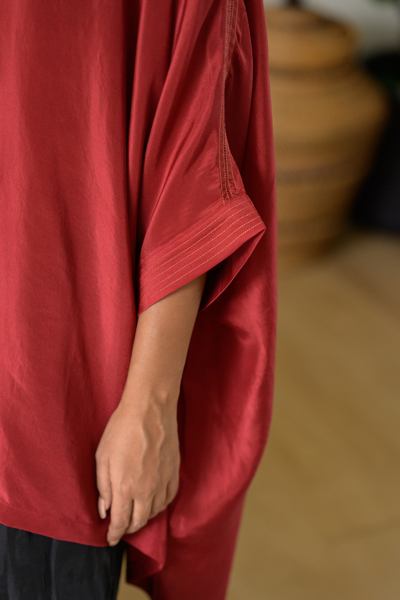 Ruby Kaftan Top silk top/shirt by Zanzibar Living in ruby red for women Worldwide
