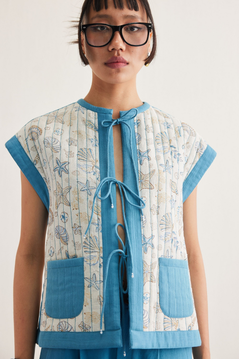 The Tidal Organic Cotton Reversible Vest cotton by SUI in blue color for women Worldwide