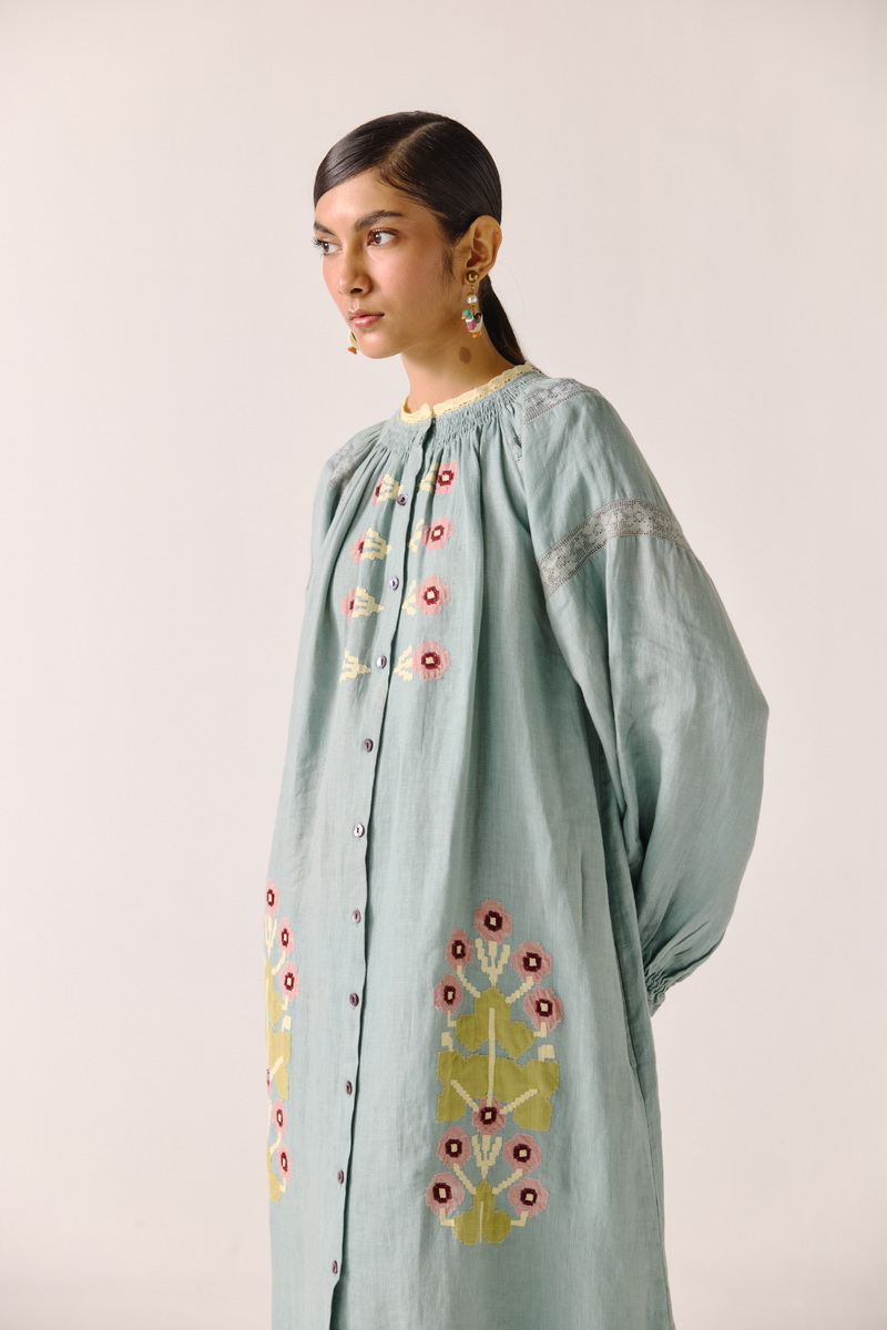 Chloe Dress - Pale Blue Pixel Applique by CORD in blue for women Worldwide