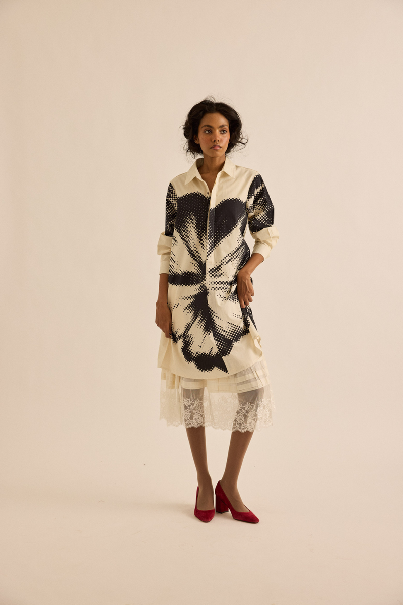 Baccara Shirt Dress poplin dress by Khara Kapas in off-white for women Worldwide