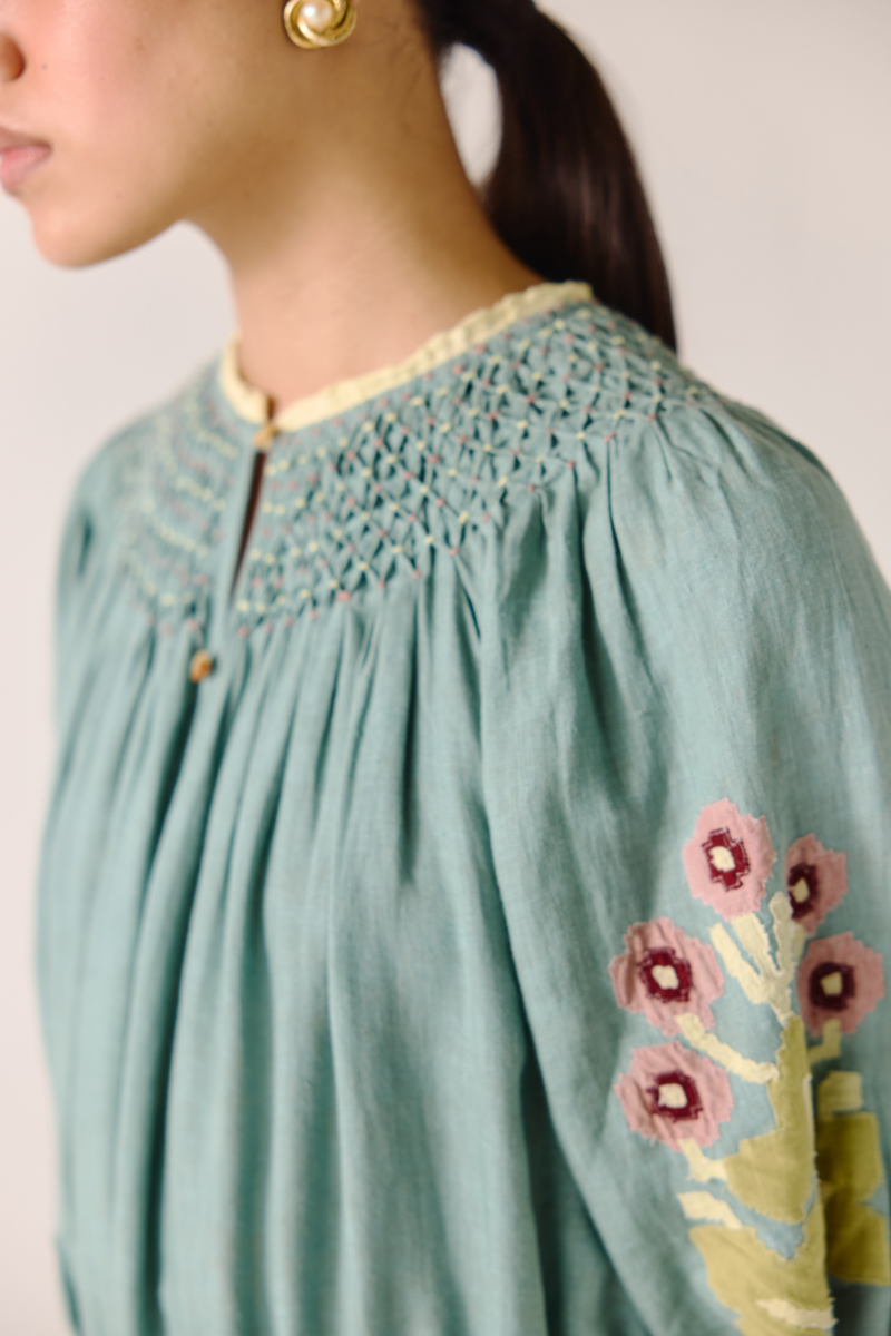 Edith Dress - Pale Blue Pixel Applique by CORD in blue for women Worldwide