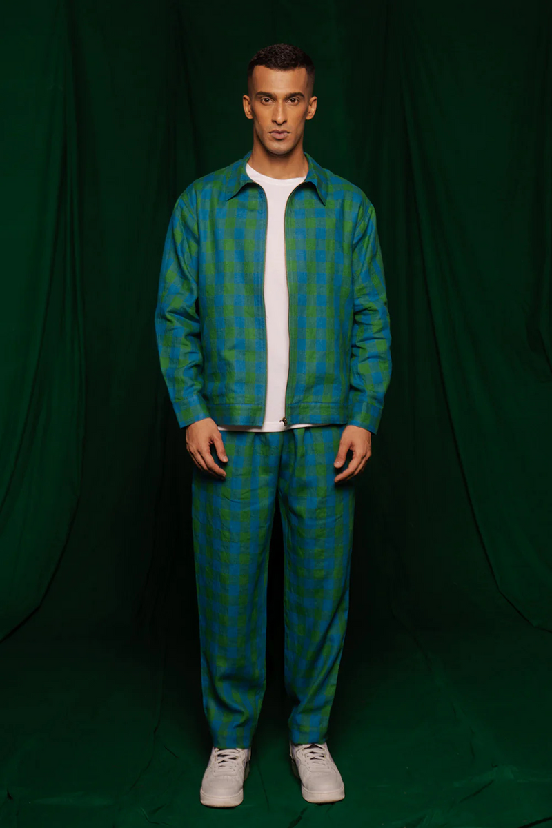 Forest Linen Bomber Jacket by Saphed Men in green color for men Worldwide