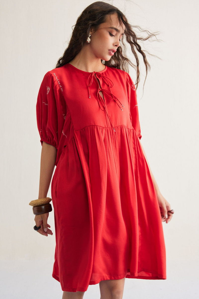 Ocean Wilds Tencel Dress by SUI in red color for women Worldwide