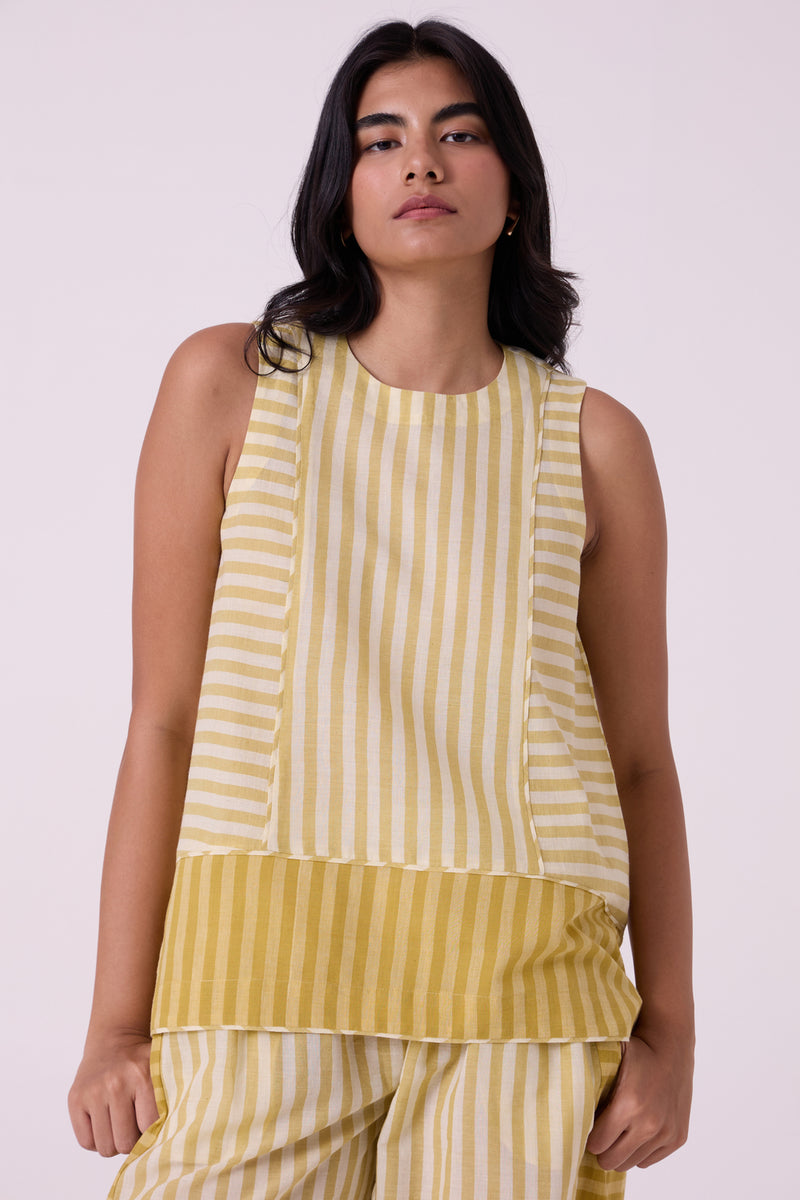 Asahi Yellow Striped Handwoven Tent top handwoven cotton top/shirt by The Summer House in yellow for women Worldwide