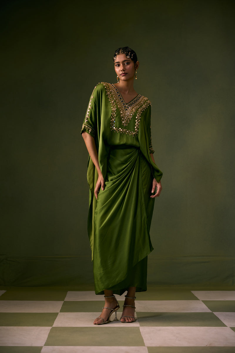 Nexa Antifit Top with Wrap Skirt vegan satin indo-western by PRAHNAAYA in musturd yellow for women Worldwide