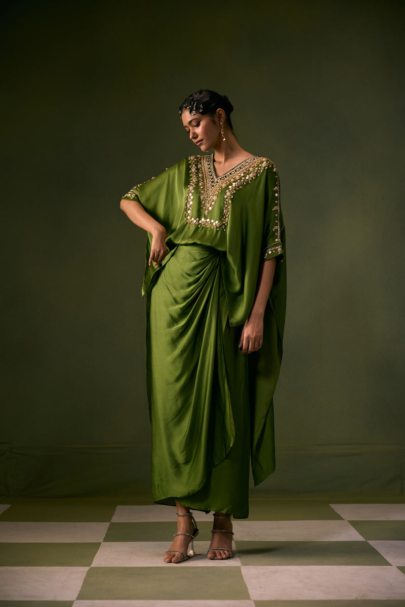 Nexa Antifit Top with Wrap Skirt vegan satin indo-western by PRAHNAAYA in musturd yellow for women Worldwide