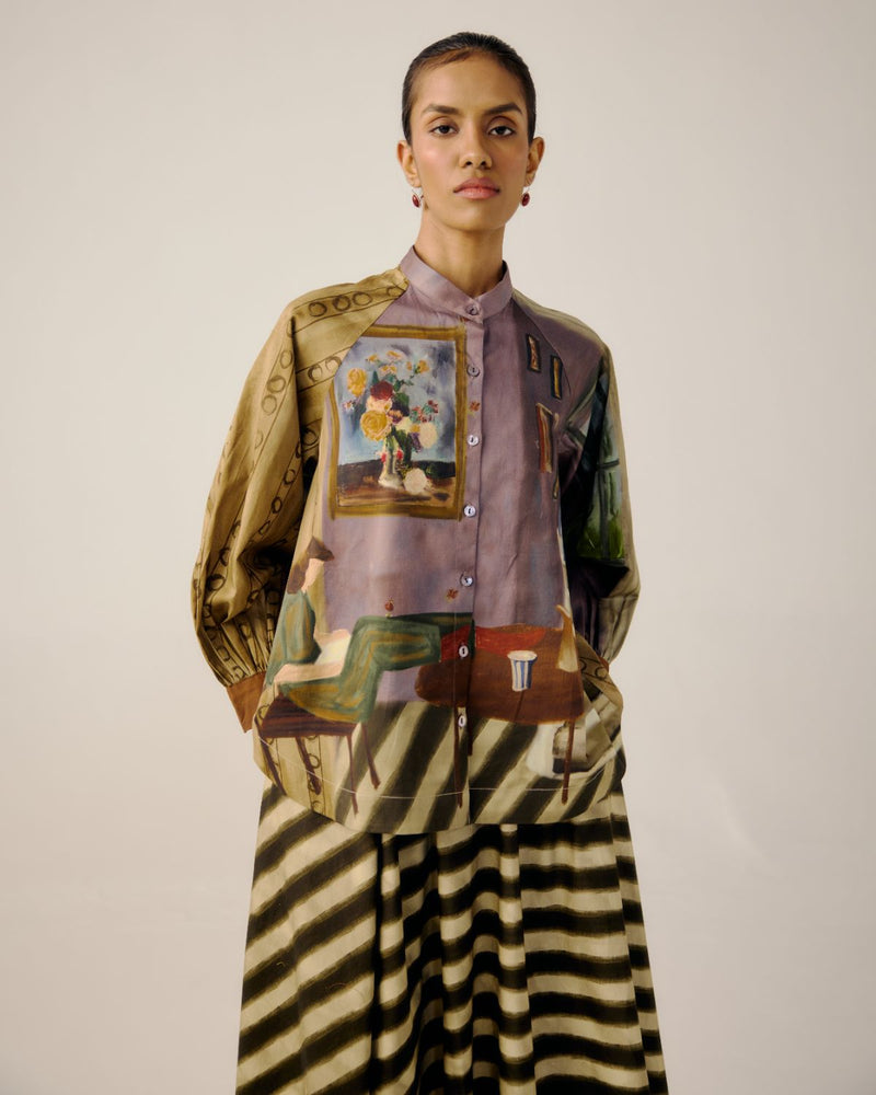 A-LINE SHIRT SET-Living Room satin by CORD for women Worldwide