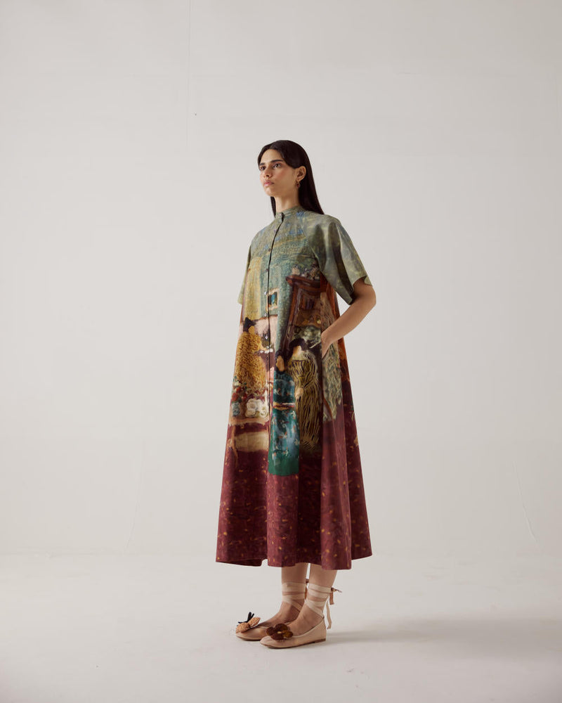 A-Line Long Dress-High Tea cotton by CORD in multi for women Worldwide