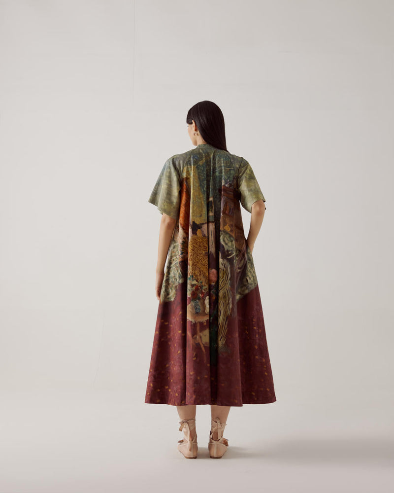 A-Line Long Dress-High Tea cotton by CORD in multi for women Worldwide