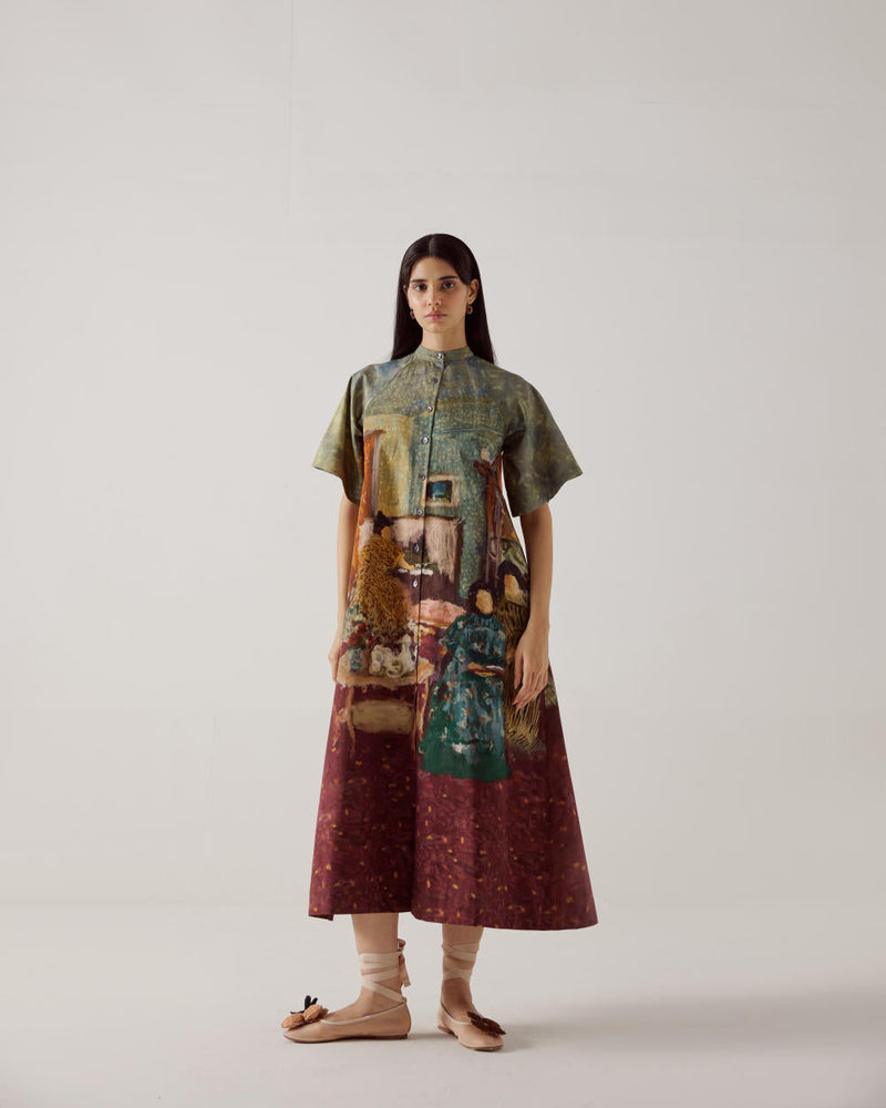 A-Line Long Dress-High Tea cotton by CORD in multi for women Worldwide