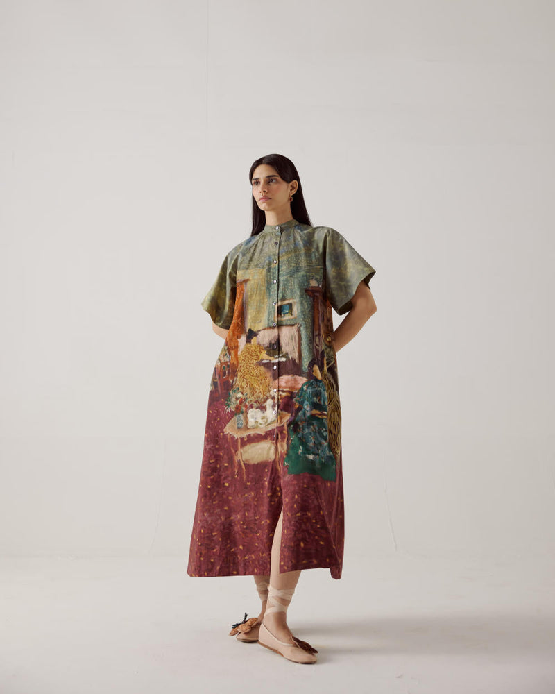 A-Line Long Dress-High Tea cotton by CORD in multi for women Worldwide