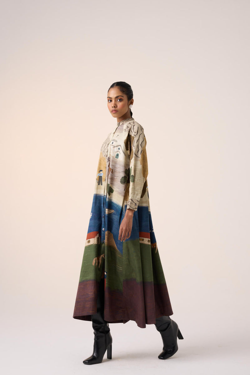 A-LINE LONG DRESS -VILLAGE PRINT cotton by CORD for women Worldwide