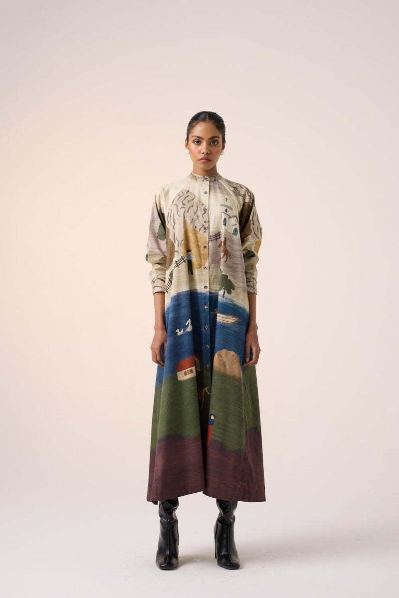 A-LINE LONG DRESS -VILLAGE PRINT cotton by CORD for women Worldwide