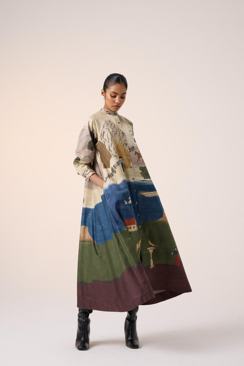 A-LINE LONG DRESS -VILLAGE PRINT cotton by CORD for women Worldwide