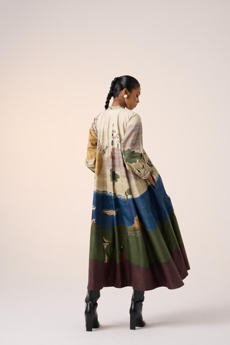 A-LINE LONG DRESS -VILLAGE PRINT cotton by CORD for women Worldwide