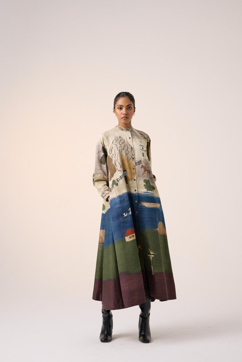 A-LINE LONG DRESS -VILLAGE PRINT cotton by CORD for women Worldwide
