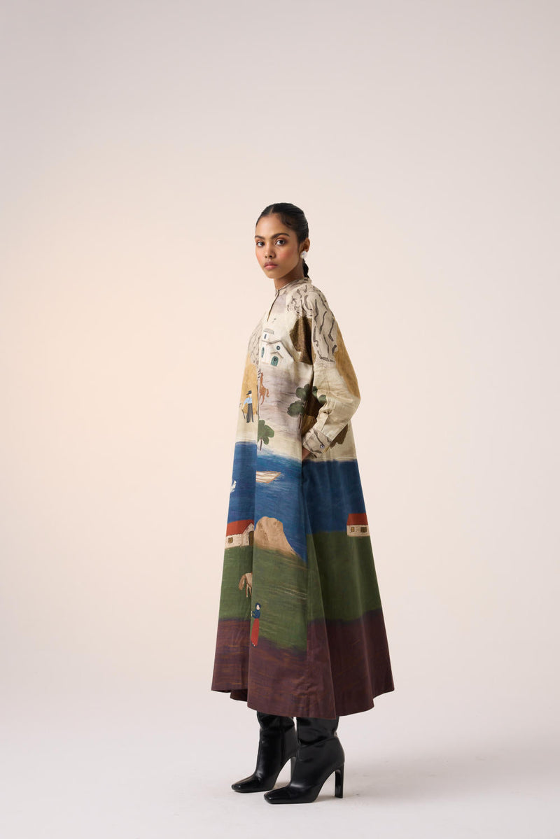 A-LINE LONG DRESS -VILLAGE PRINT cotton by CORD for women Worldwide
