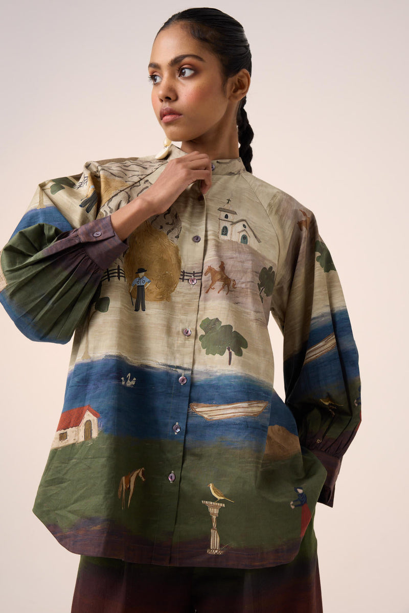 A-LINE SHIRT -VILLAGE PRINT cotton by CORD for women Worldwide
