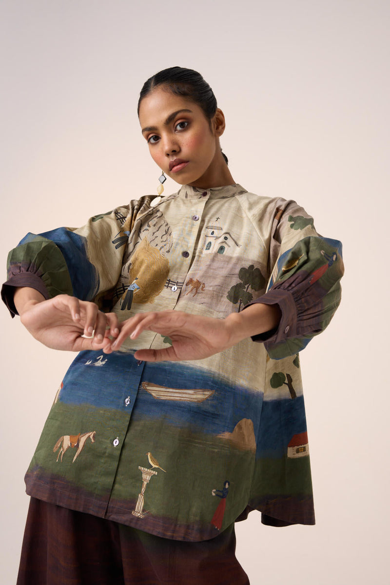 A-LINE SHIRT -VILLAGE PRINT cotton by CORD for women Worldwide